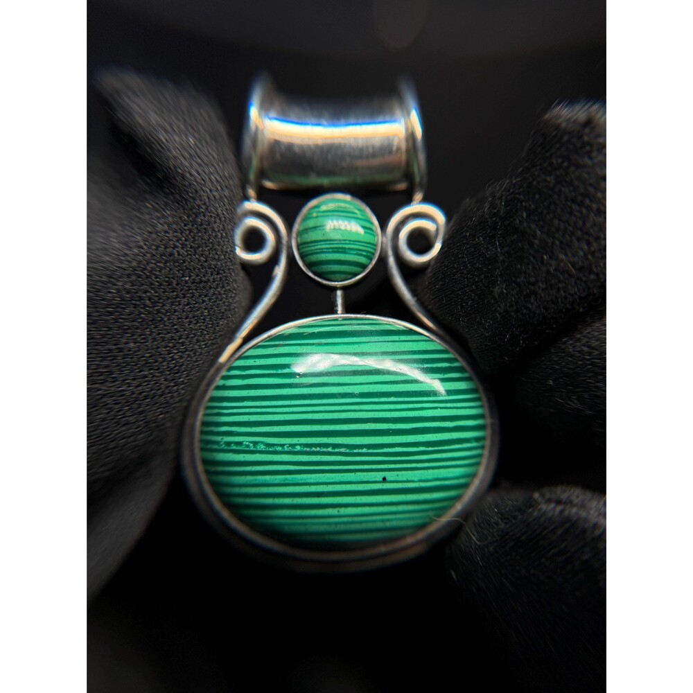 Large Sterling Silver Malachite Pendant SE 925 Thai Statement Oval Bezel